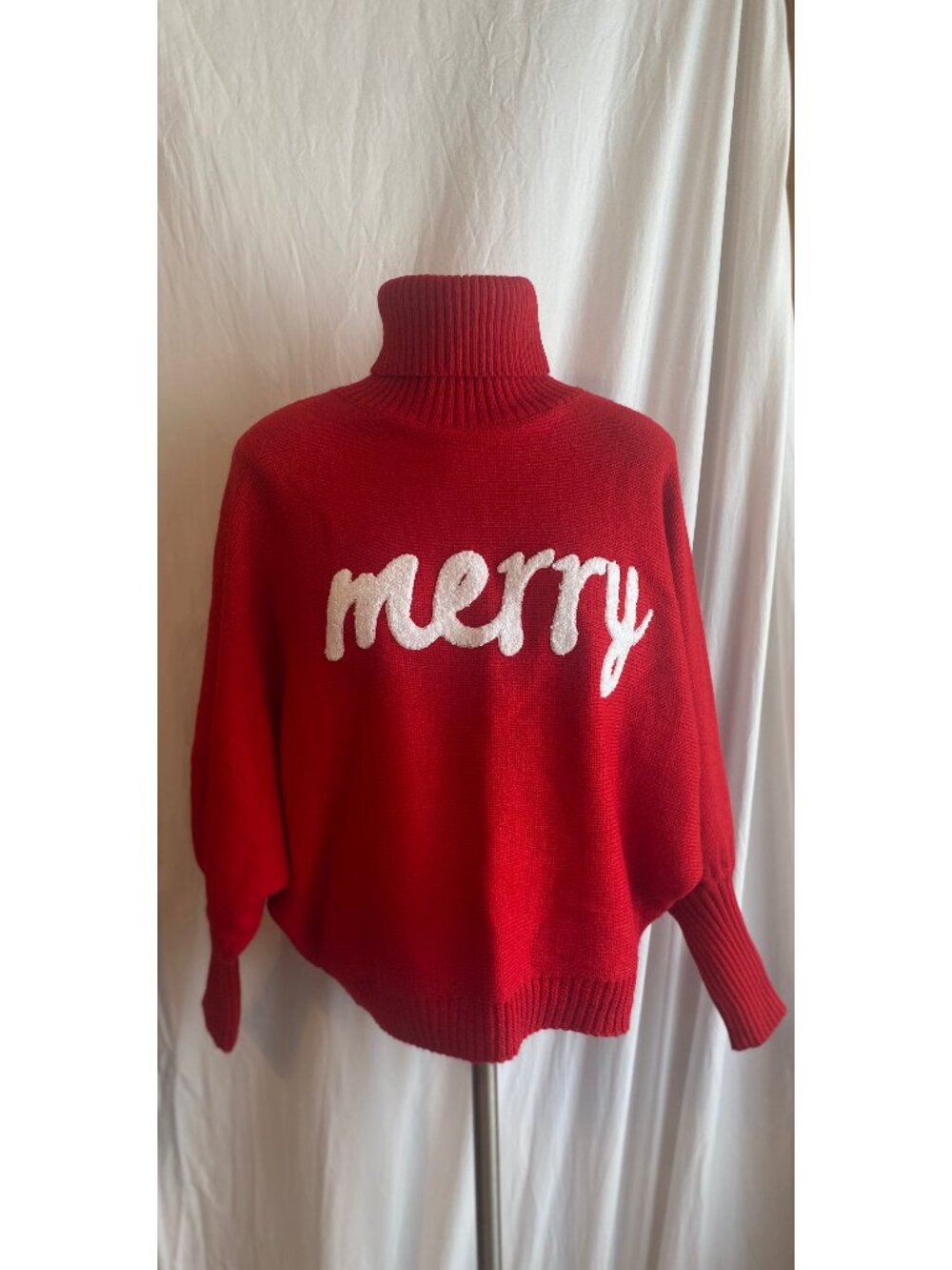 SHEIN Red “Merry” Christmas Turtleneck Sweater Size S